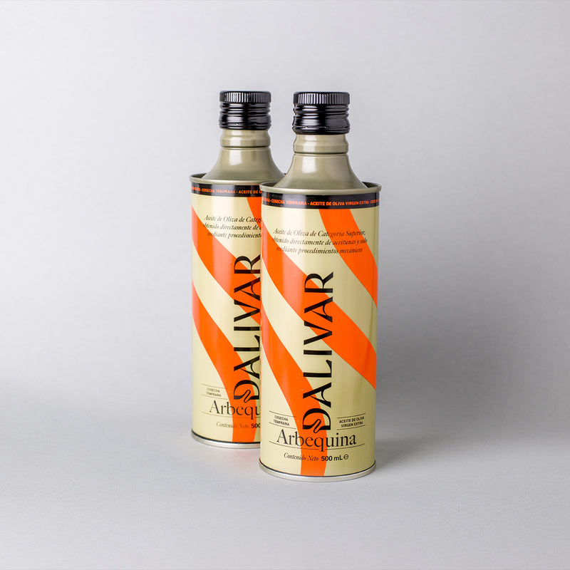 
                  
                    Pack dúo de aceite de oliva virgen extra Arbequina Dalivar 500 ml en lata premium
                  
                